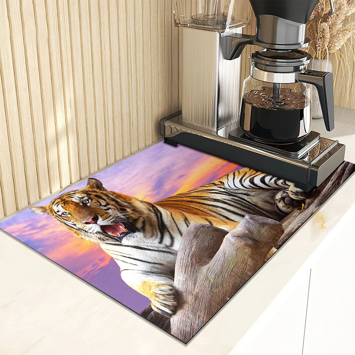 Wild Animals Tiger Design Dish Drying Mat Super Absorbent Kitchen Counter Drain Pads Tableware Cup Bottle Sink Waterproof Mats