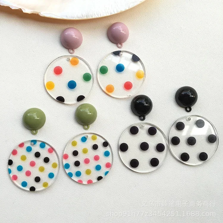 5pcs Retro Geometric Round Color Polka Dot Round Flat Back Resin Cabochons Scrapbooking DIY Jewelry Craft Decoration Accessories