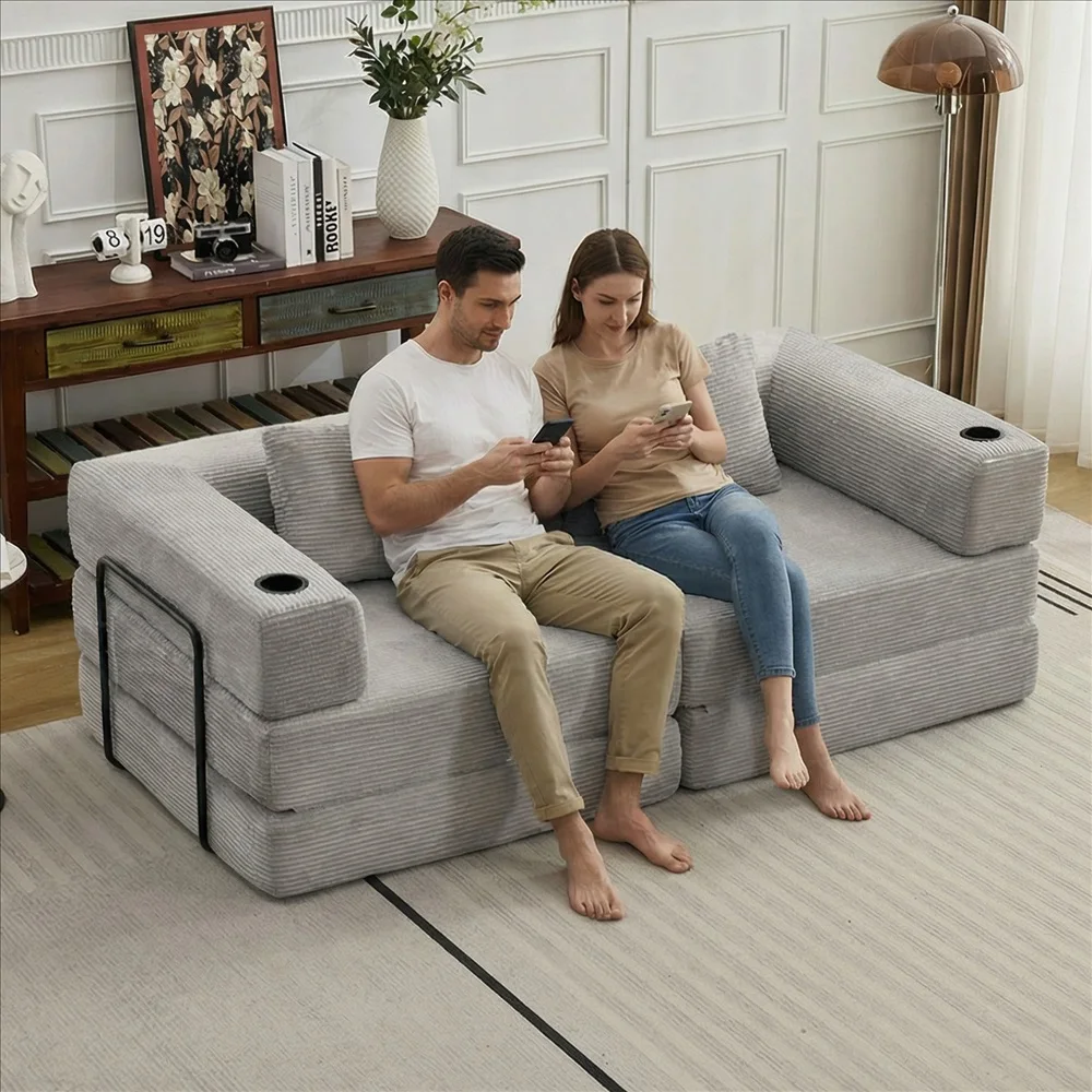 Modernes Frei Kombinierbares Modulares Ecksofa Olivgrüner Cord Convertible Couch mit Getränkehaltern Platzsparende Möbel – Detail 11
