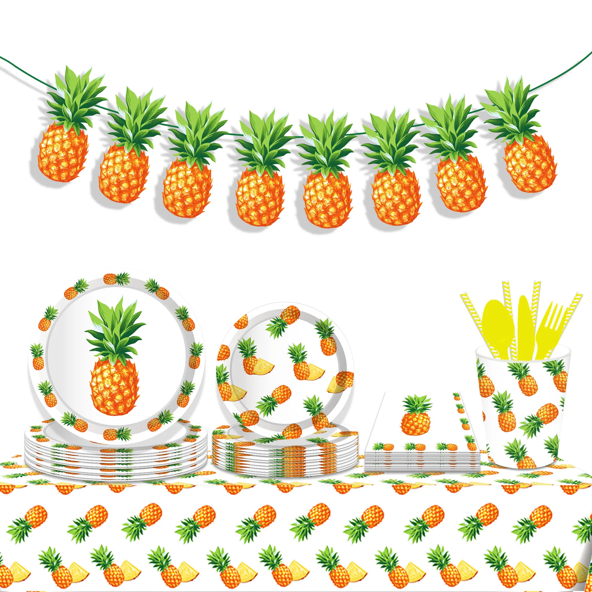 Estate hawaiana ananas foglia tema decorazione festa piatto di carta tovagliolo di carta Set di stoviglie forniture per feste di compleanno