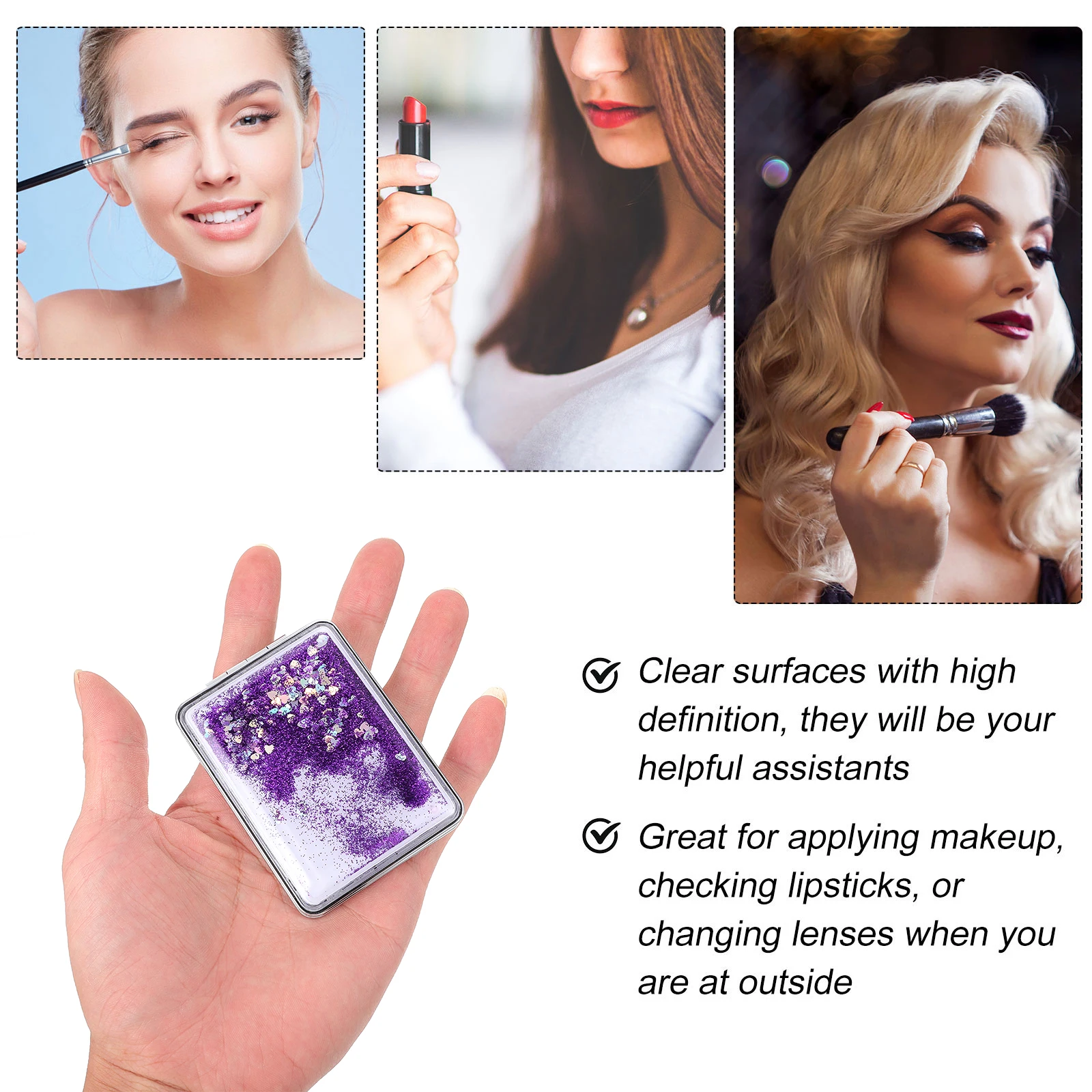 

2Pcs Flowing Sand Mirror Compact Portable Double Sided Mirror Fashionable Gift for All Ages Women