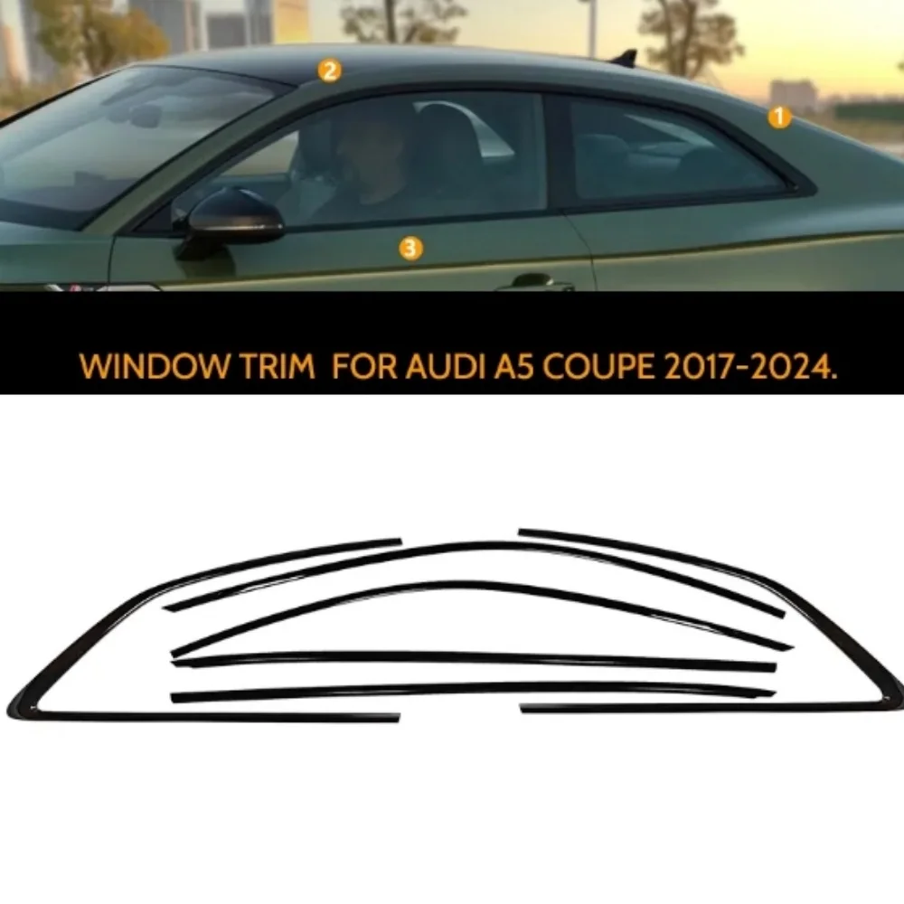 Bright black window trim For Audi A5 S5 2010-2024