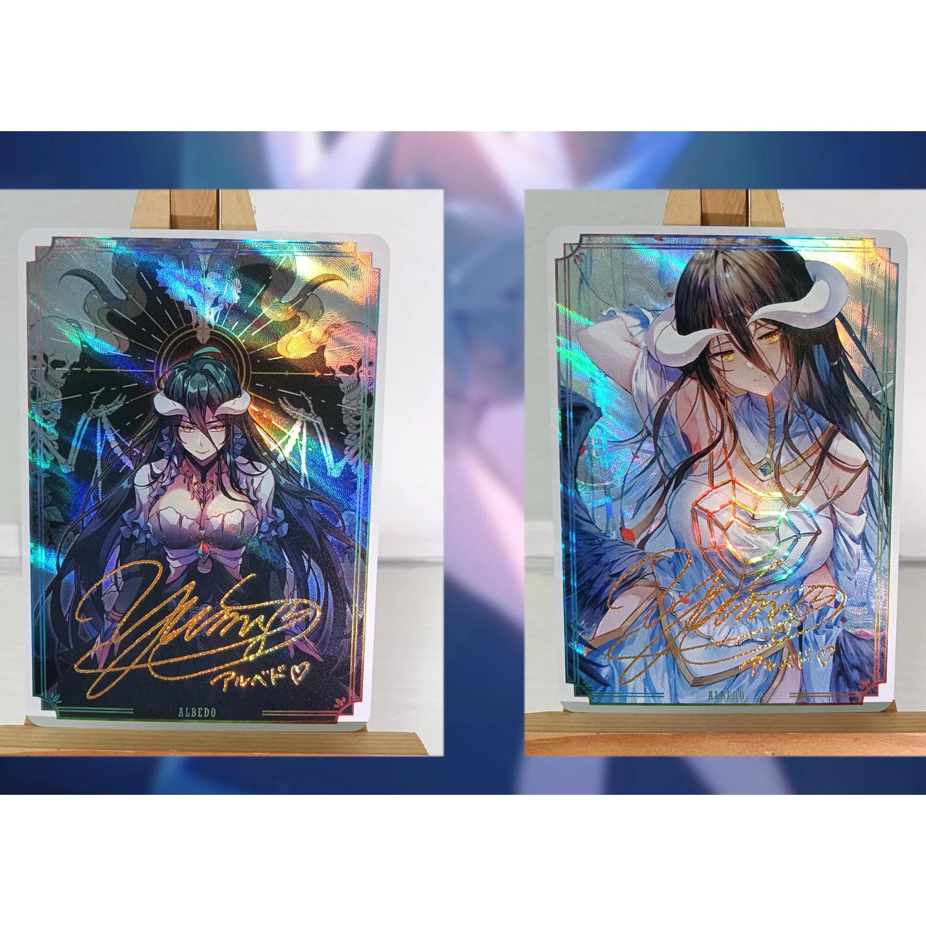 2Pcs/set Diy Self Made Overlord Albedo Collection Card Refraction Color Flash Hot Stamping Signature Anime Cards Gift Toys