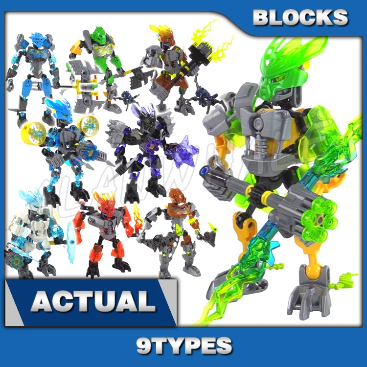 

9types Bionicle Master Protector Fire Ice Earth Water Stone Jungle Pohatu Lewa Gali Building Block toys Compatible With Model