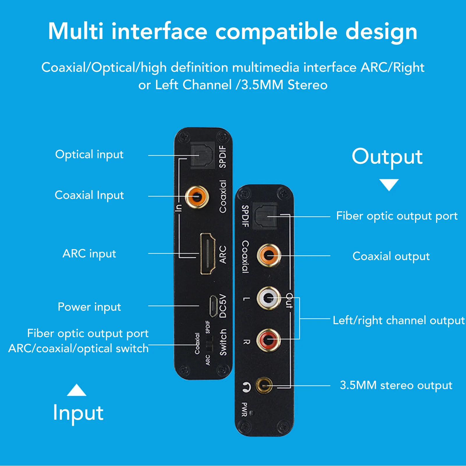 Output HD busur ekstraktor suara 192KHz optik SPDIF 3.5mm Headphone Port Digital Analog konverter suara untuk bioskop rumah TV