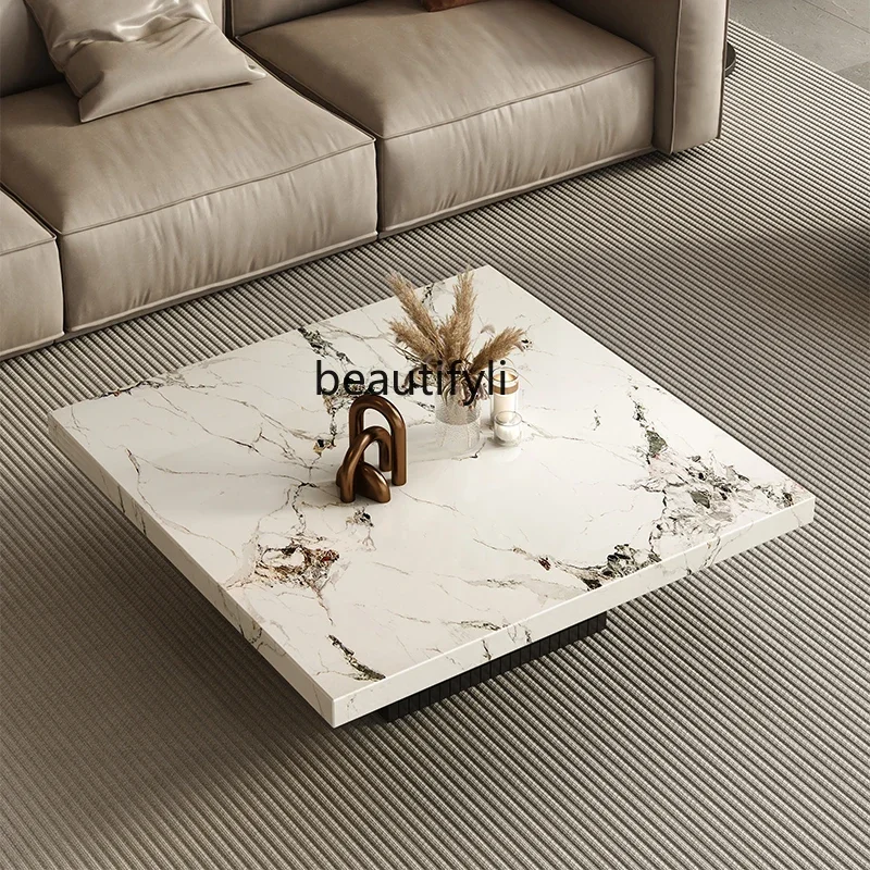 

Italian Marble Coffee Table Living Room Light Luxury Home Villa with Drawer Minimalist French Square Coffee Table