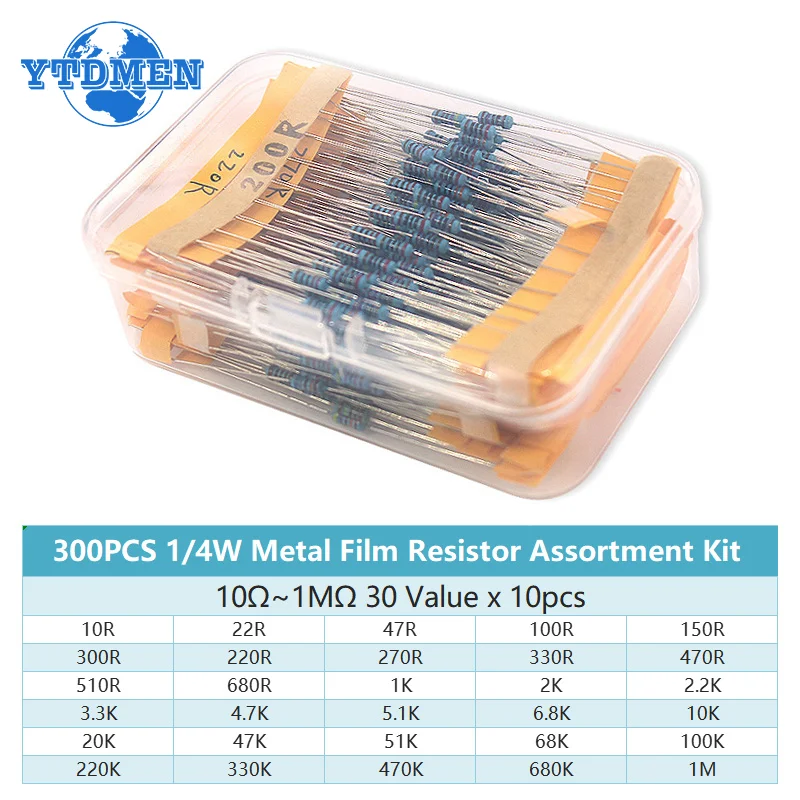 Imagem -03 - High Precision Metal Film Resistores Kit Conjunto de Resistores 30 Valores Pack 10 Ohm 1m Ohm 025 w 4w 600 300 Pcs por Caixa