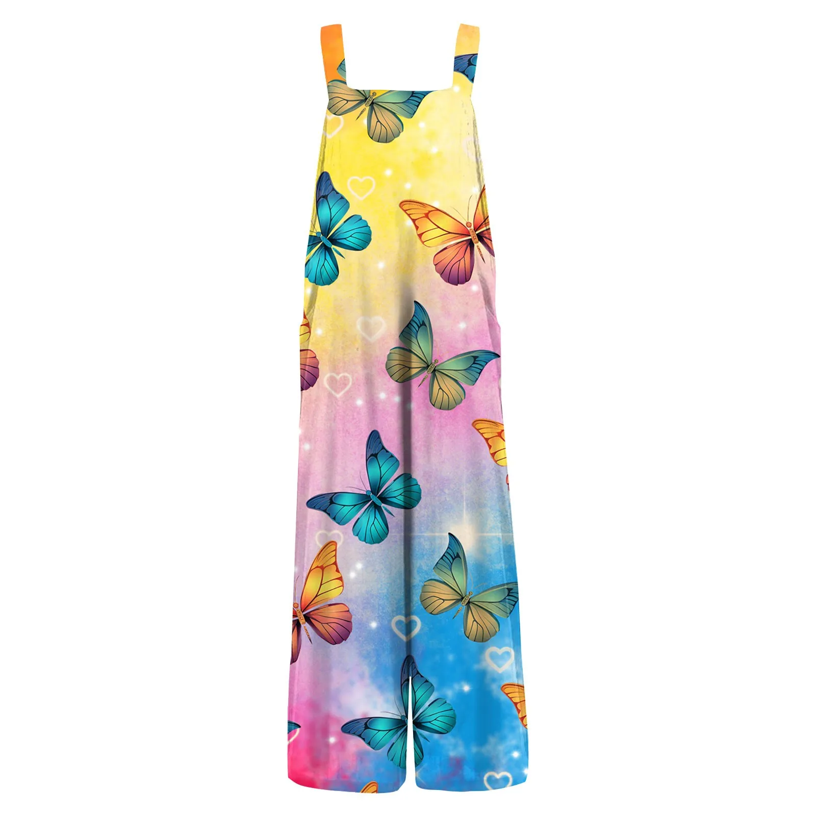 Women Casual Loose Jumpsuits Butterflies Print Women's Overalls Boho Sleeveless Cotton Linen Jumpsuits Rompers Summer New