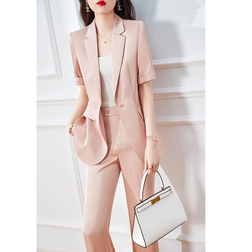 2023 New Fashion Women's Foreign Trade Suit Fashion Women's Two Piece Summer Thin Casual High End Suit