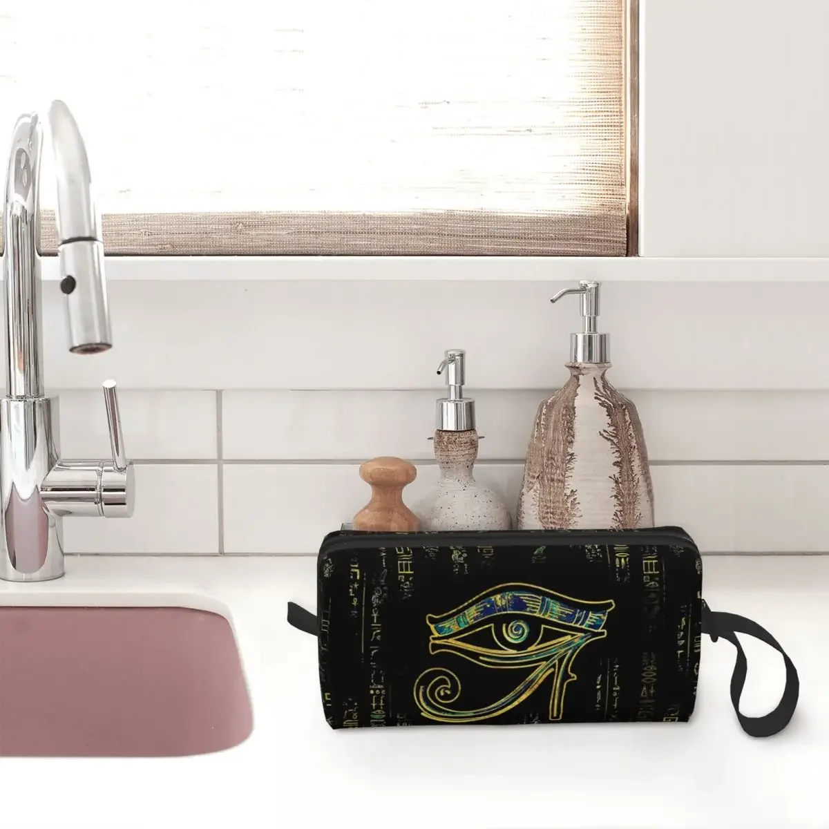 Egyptian Eye Of Horus Hieroglyphs Cosmetic Bag Women Makeup Bag Ancient Egypt Water Resistant Toiletry Bag Organizer Storage Bag