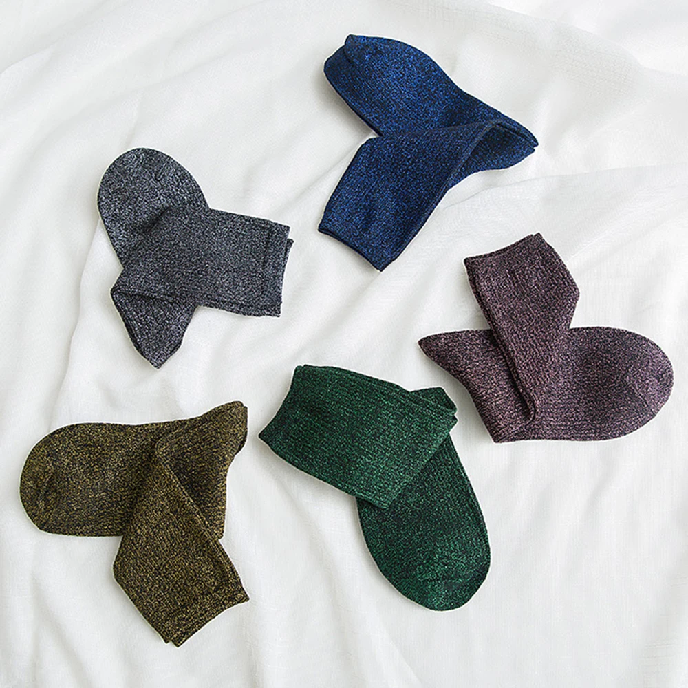 5 زوج/مجموعة المرأة لامعة كاندي الألوان مشرق بريق الجوارب أزياء المرأة الذهب والفضة جوارب محبوكة Harajuku ربيع الخريف الجوارب #5