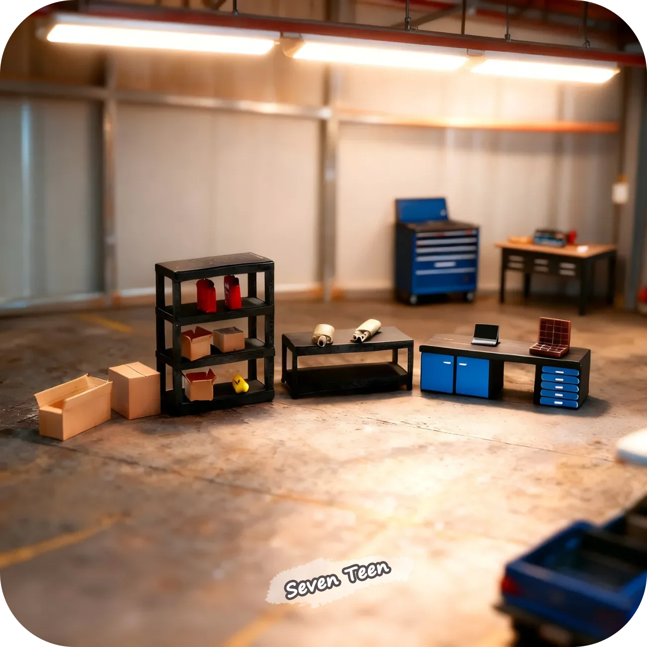 Mini Bancada de Reparo com Rack de Armazenamento, Modelo de Cenário Escala 1:64, Conjunto para Decoração de Casa, Ornamento e Diorama