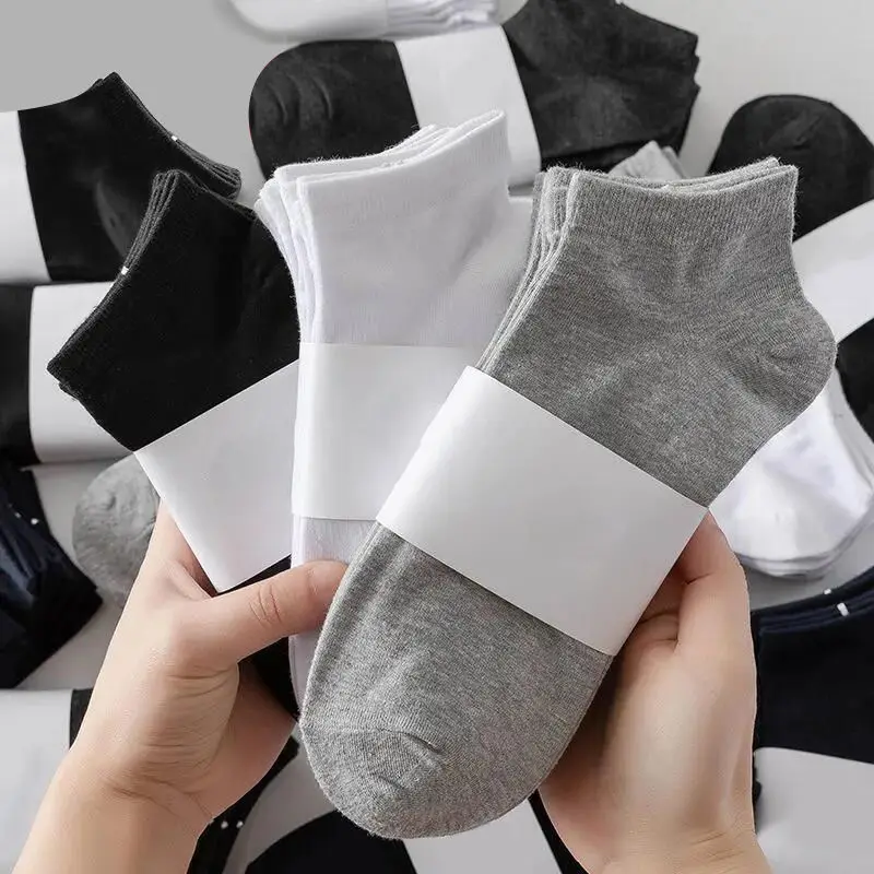 5Pcs/ Men\'s Socks Spring Summer Thin Breathable Soft Polyester Cotton Socks Black Casual Business Ankle Boat Socks Size EU38-43