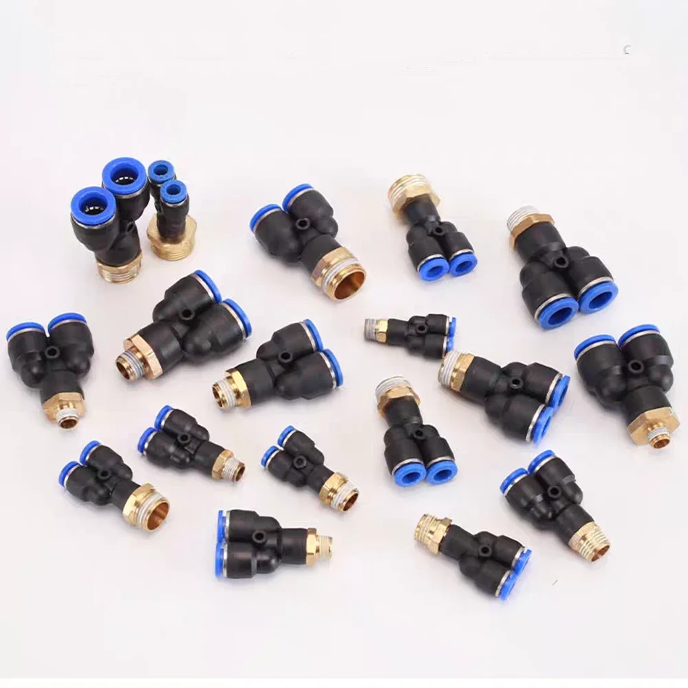 

1pcs Y type Tee Air Pneumatic Fittings Quick Connector PX 4mm 6 8 10 12mm Male Thread M5" 1/8" 1/4" 3/8" 1/2" BSP Rapid Coupler