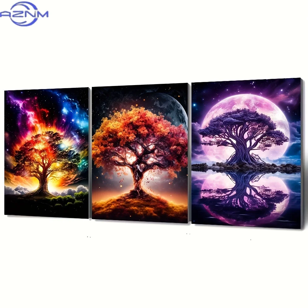 3pcs 15.7*23.6in/40cm*60cm Frameless Modern Tree of Life Wall Art Canvas Painting Art for Living Room Cuadros Decor No Frame