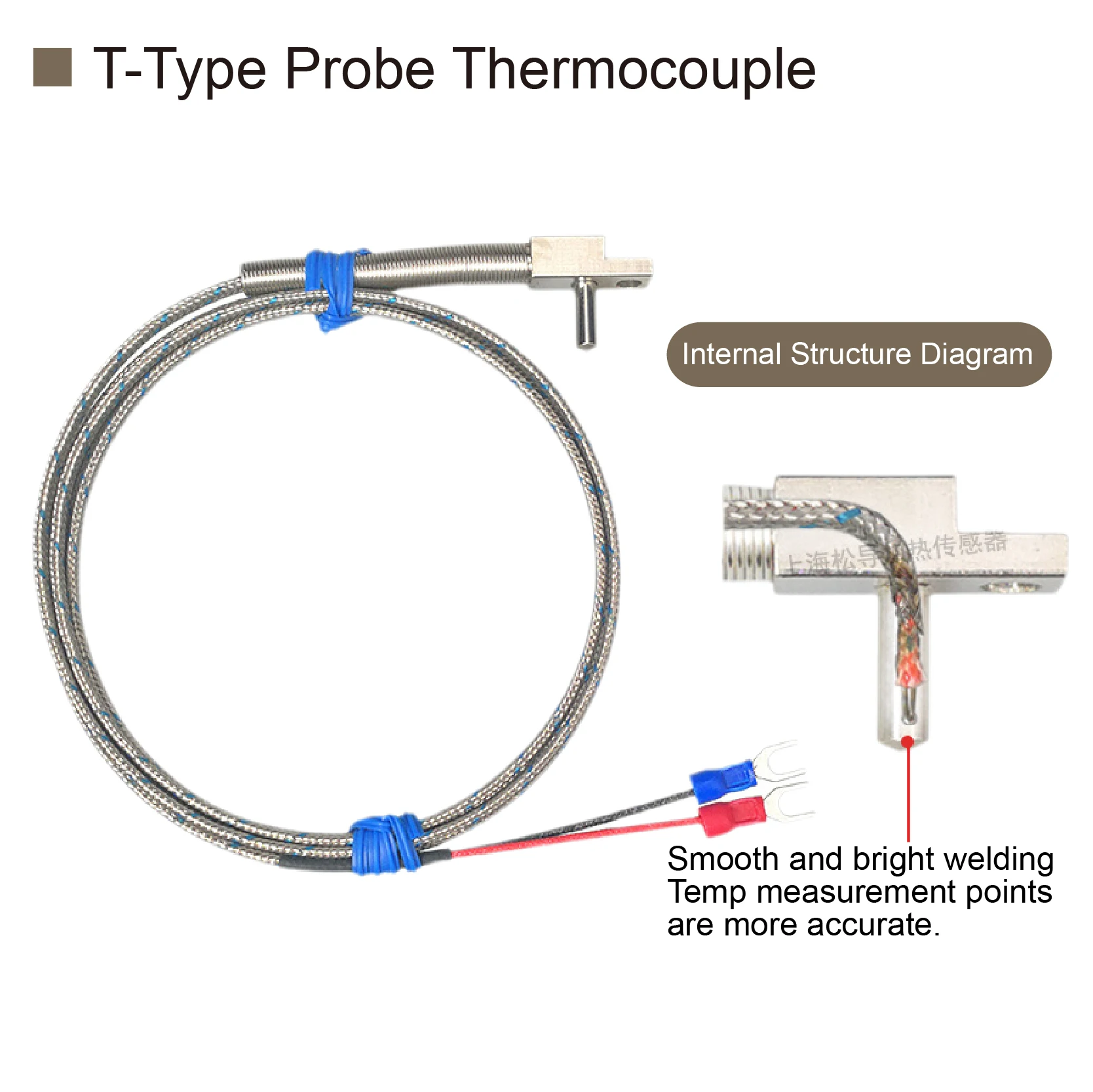 K/T Type T-Shape Temperature Sensor for Injection Mold Flow Plate, High Temperature Probe Cable Hot Runner Thermocouple