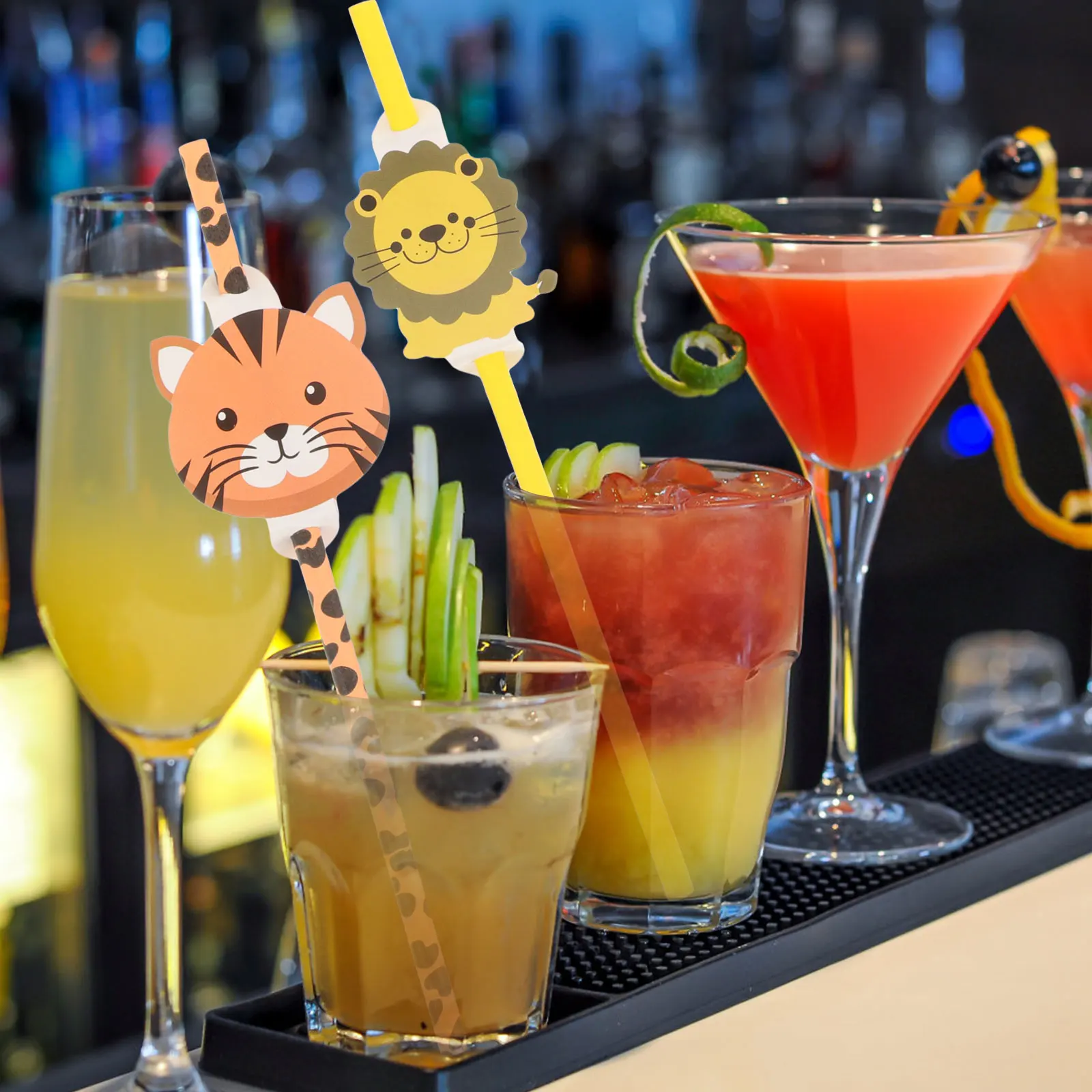 

12 Pcs Straw Celebration Cartoon Mini Straws Cute Paper Animal Themed Fruit Novelty