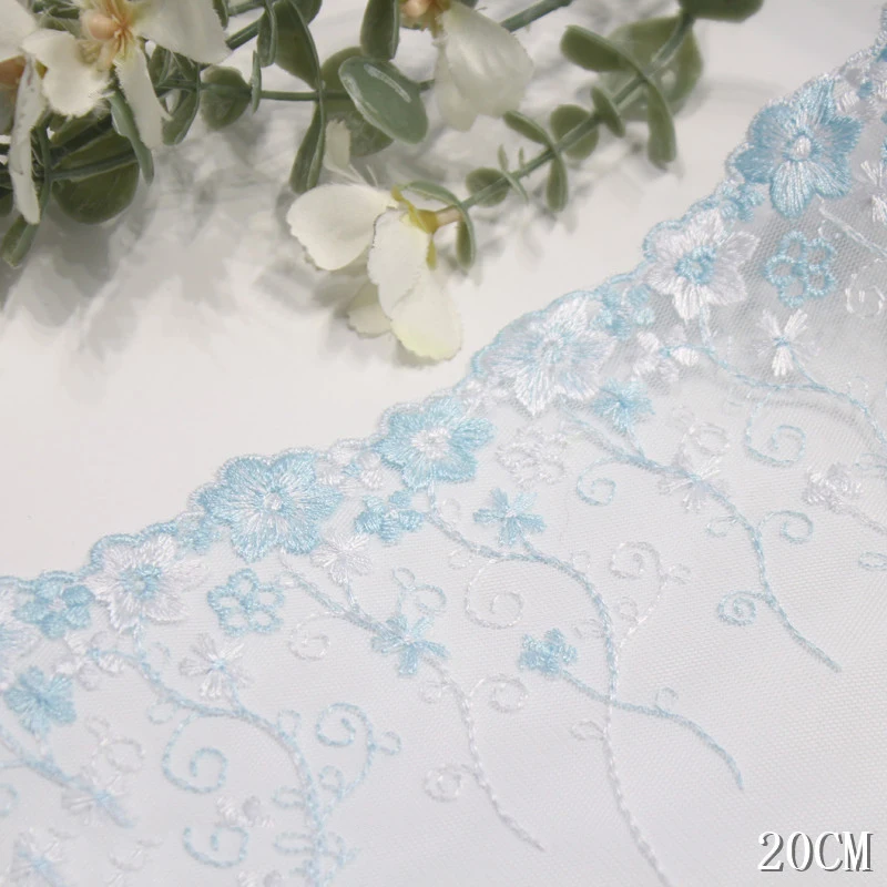 41Yards Blue Embroidery Lace Trim Clothing Accessories Dress Sewing Applique Costume Lace Fabric Wedding 20cm Wide