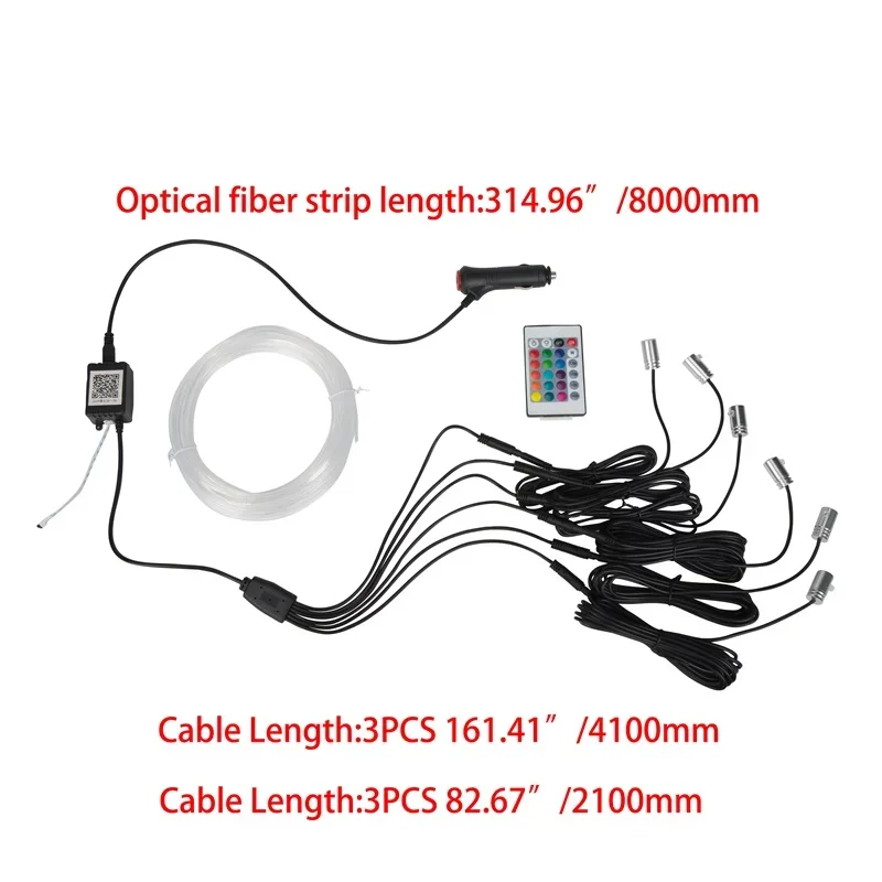 Universal Car 12V LED Opitcal Fiber Ambient Lighting Parts Auto 6/8 Meters Optical Fiber String Atmosphere Rainbow Lamp Trim Kit