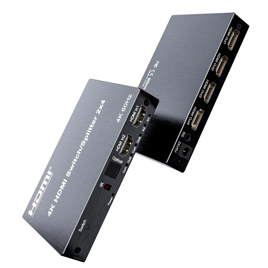 فاصل صوت متقاطع HDMI ، مقسم ، صندوق ضبط ، تمديد متعدد الشاشات ، مقسم ، مقسم ، 2 إلى 4 ، 4K60HZ ، 2x4