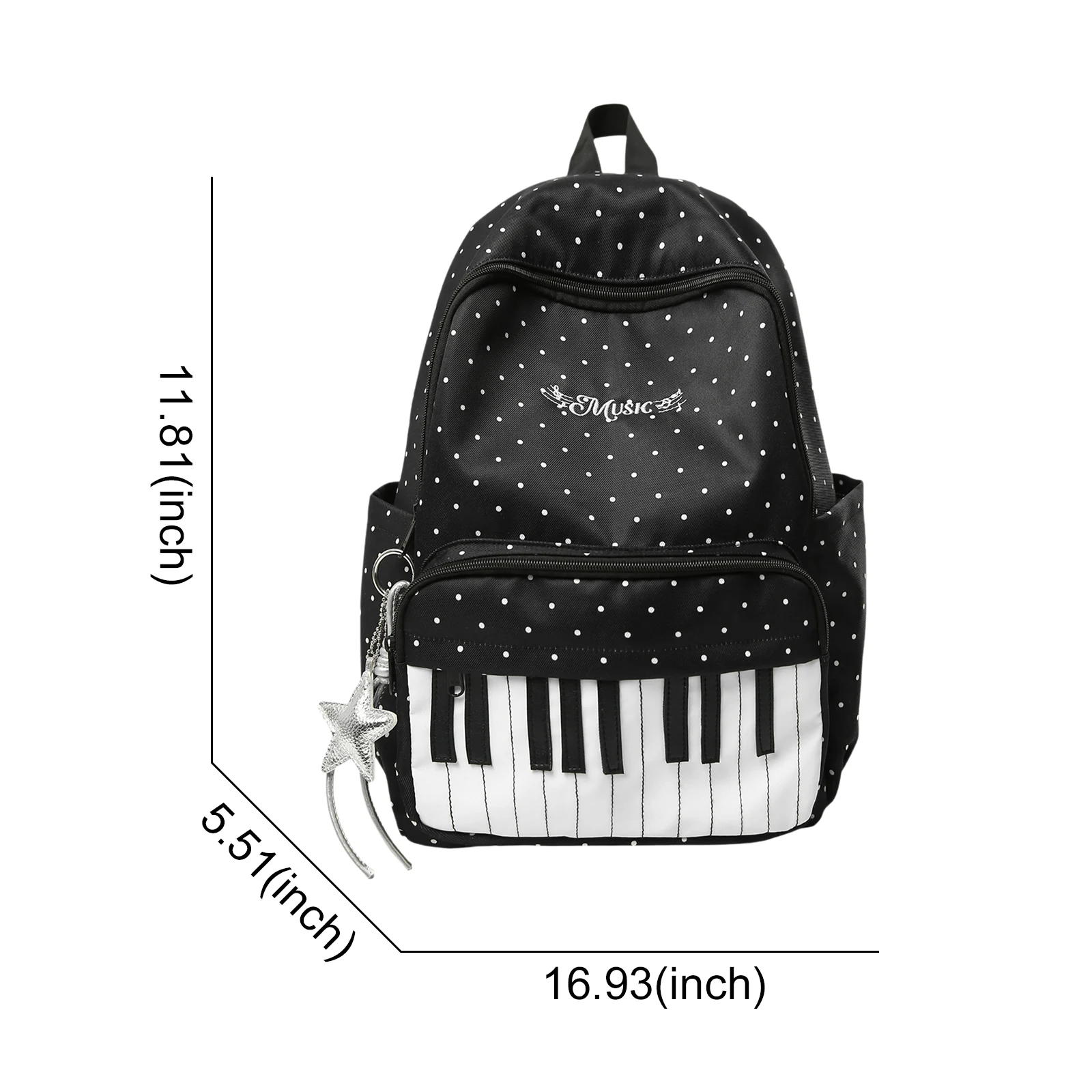Nylon Polka Dot Print Backpack Preppy Style Cute Large Capacity School Bag Color-blocked Durable Piano Key Backpack College