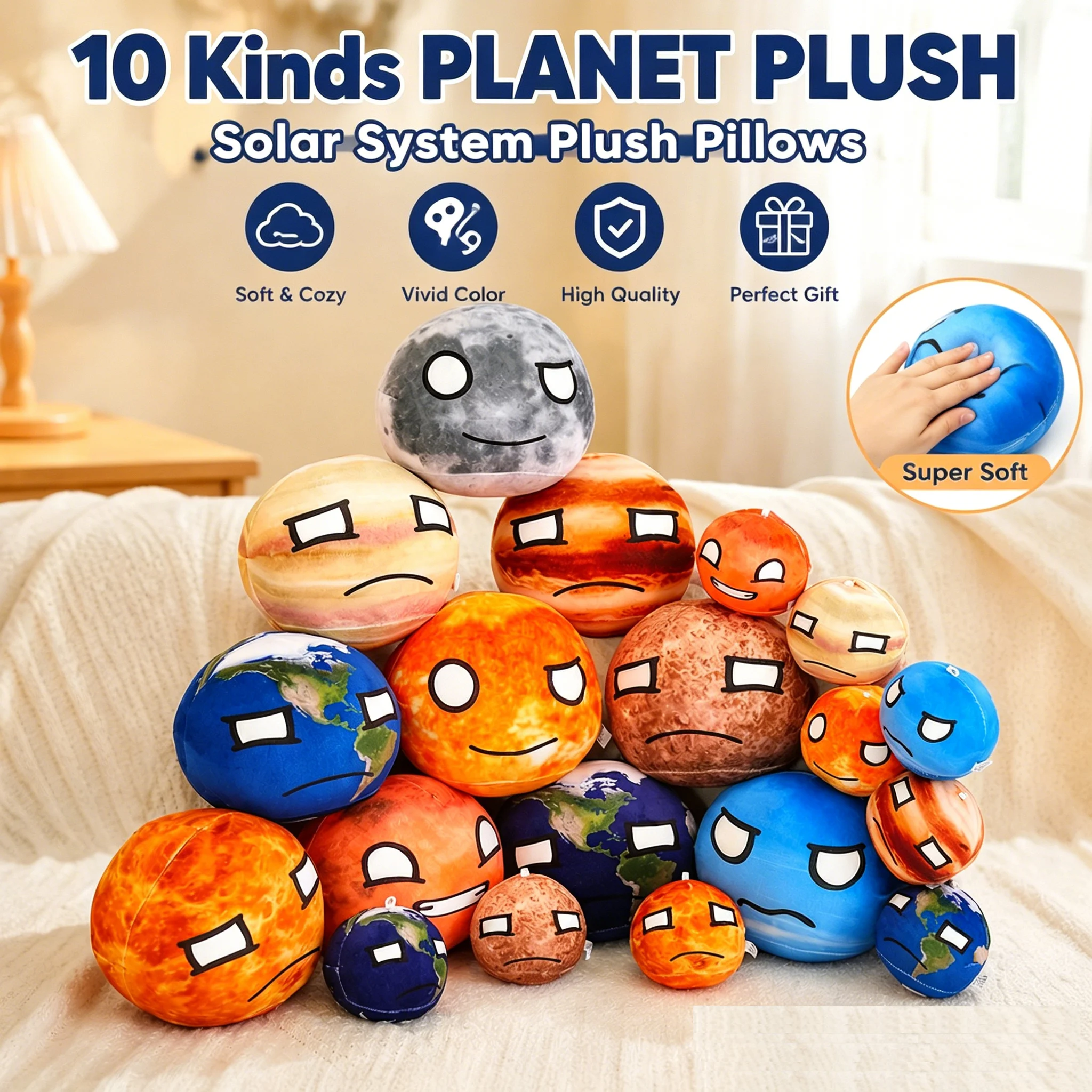 

10 Kinds Solar System Plush Pillows, Soft Cosmic Plush Balls, Earth Mars Saturn Toy, Perfect Gift for Kids