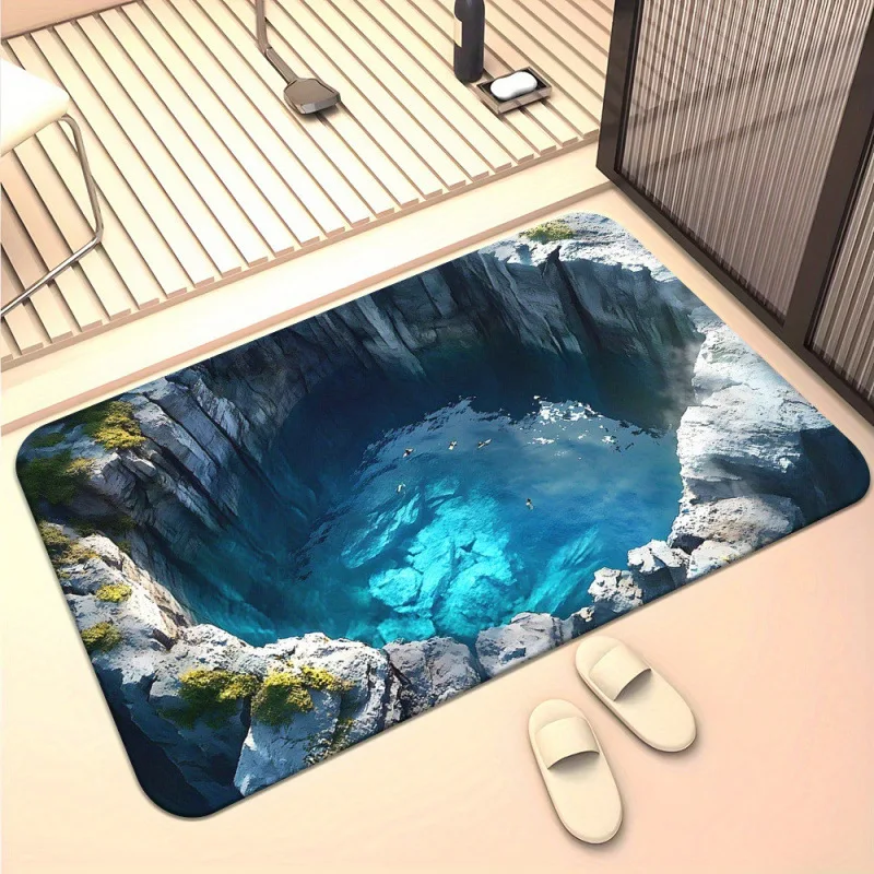 Funny 3D Optical Illusion Doormat Creative Wooden Pit Visual Trick Non Slip Easy Clean Entryway Floor Mat Home Decor