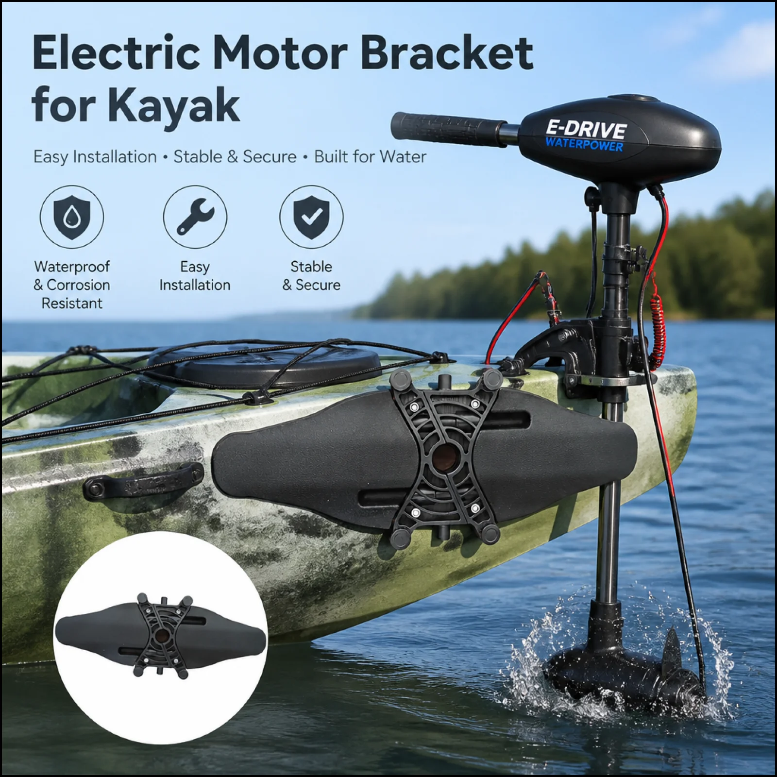 

Kayak Motor Mount Bracket Plastic Black Electric Propeller Mounting Accessory for Kayak Electric Motor Kit
