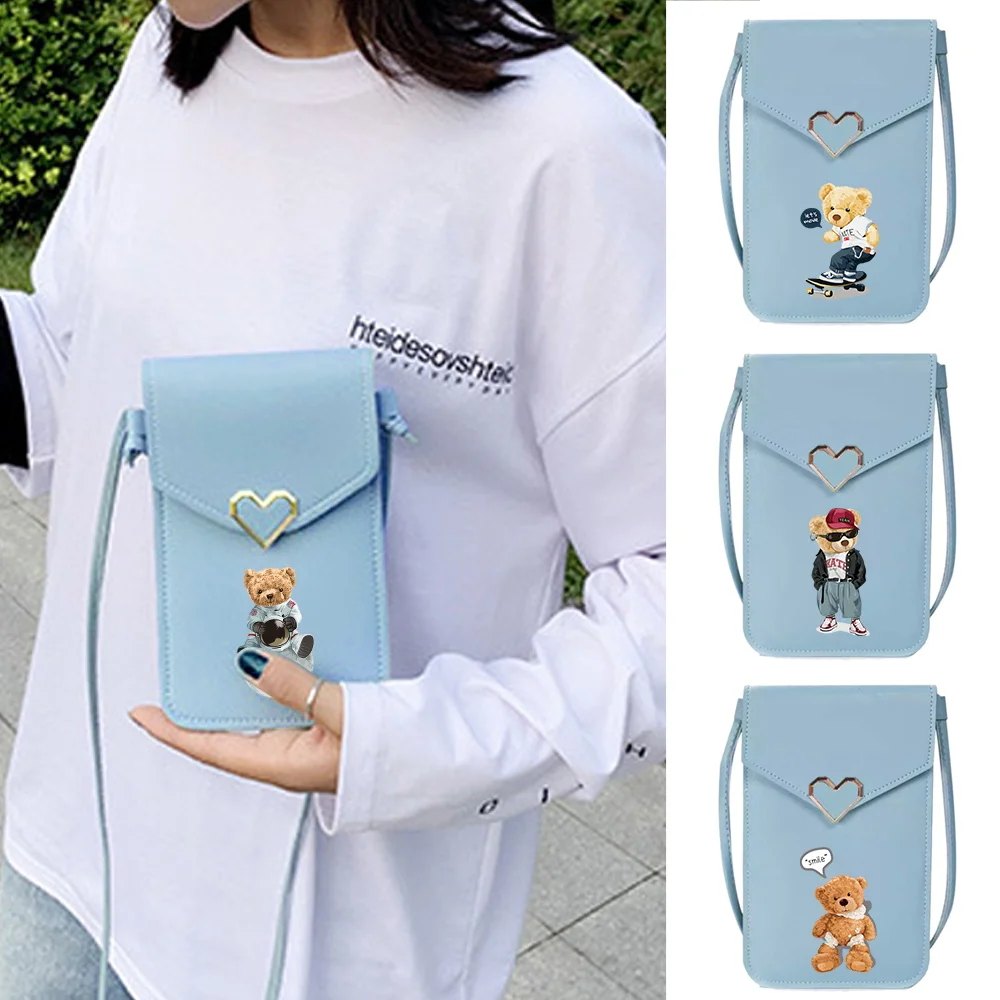 

Portable Mobile Phone Bag Universal Transparent Touch Screen Bear Pattern Phone Bags Daily Commute Women Shopping Crossbody Bag