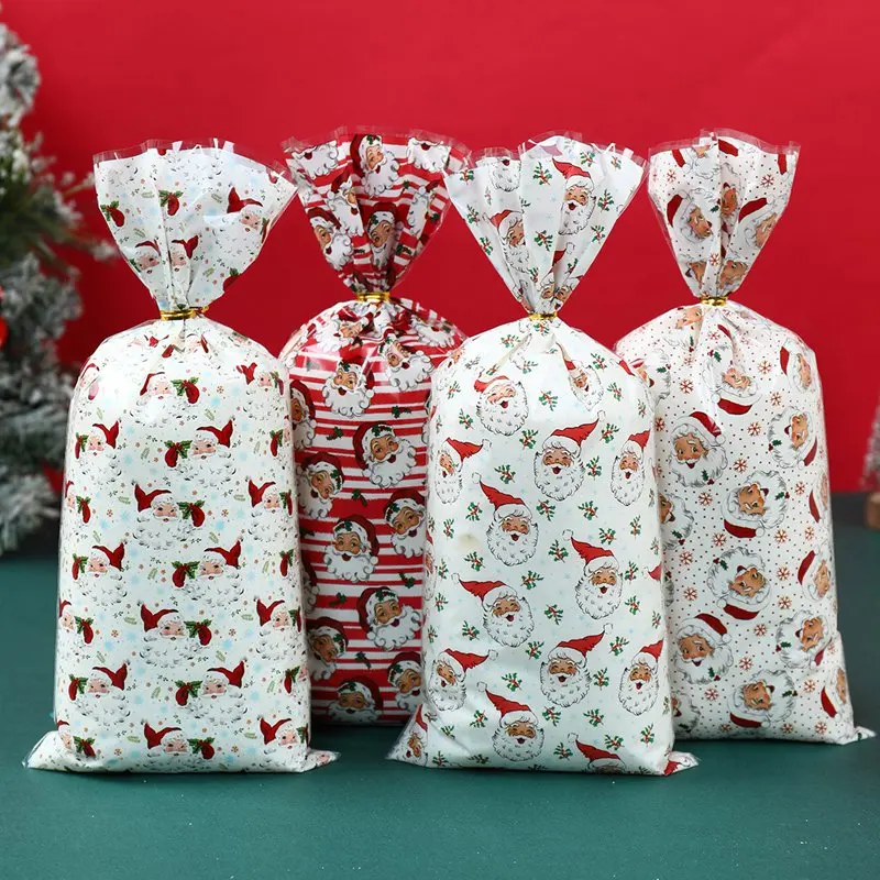 Bolsas de dulces de Navidad, 25/50 piezas, decoraciones navideñas, bolsa de regalo de Papá Noel, bolsas de regalo de Navidad, bolsas de embalaje de galletas de cristal, 2024