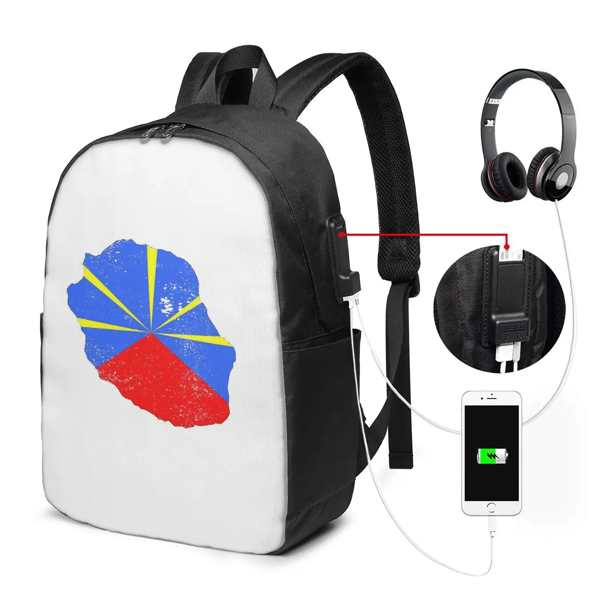 

974 Reunion Island Flag Backpack Travel Notebook Bag Computer College Student School Bag Laptop Shoulder Bags for Men Women