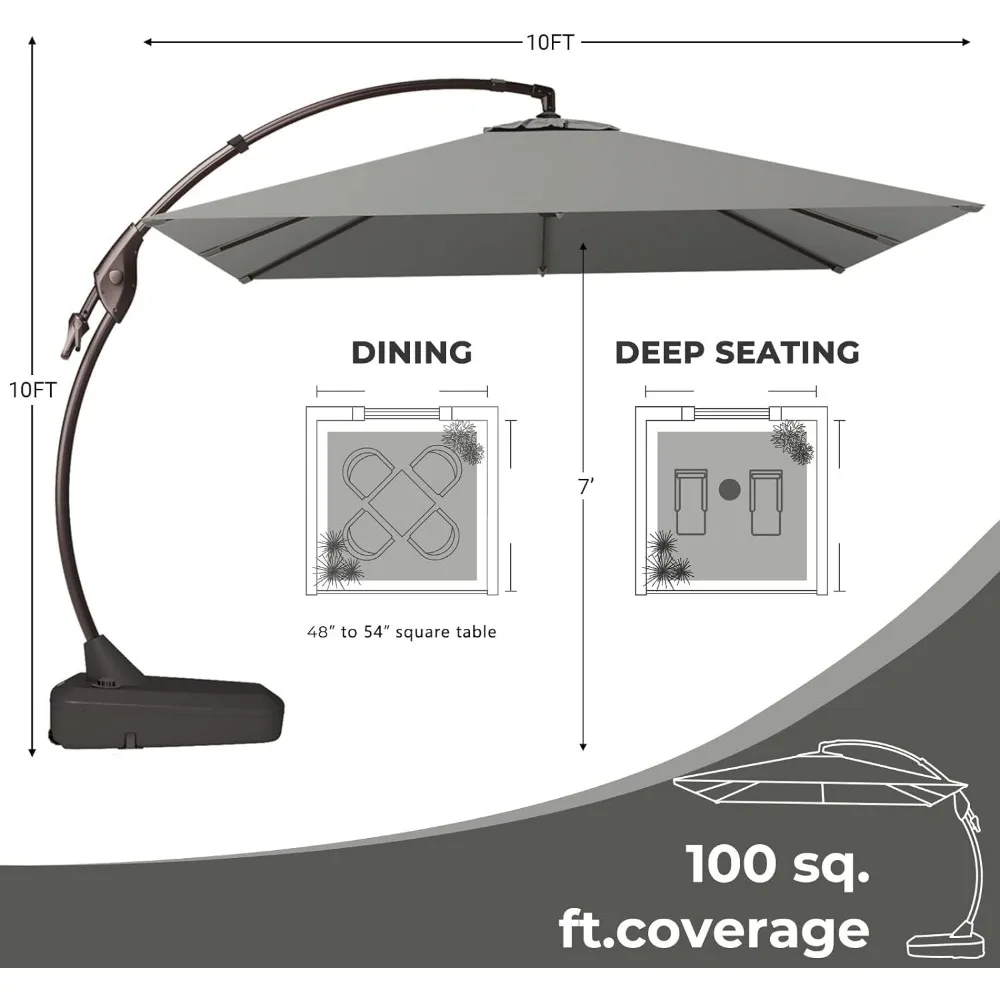 Outdoor umbrella with Base Outdoor Square Aluminum Cantilever Umbrella Shade with Easy Tilt Adjustment .