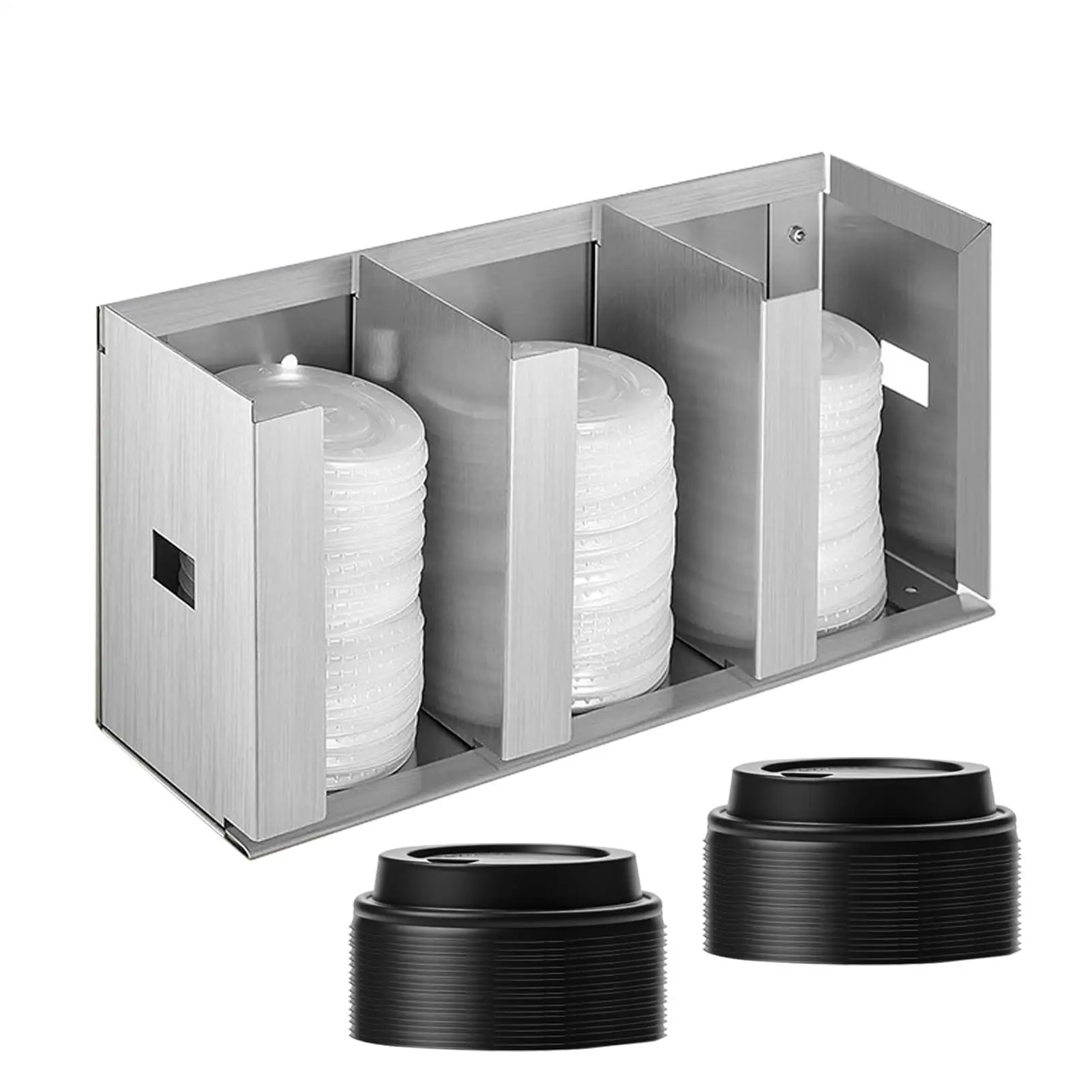 

Cup and Lid Holder Stainless Steel 3-Compartment Countertop Coffee Bar Organizer for Homeowners Parents Home Office Apartment