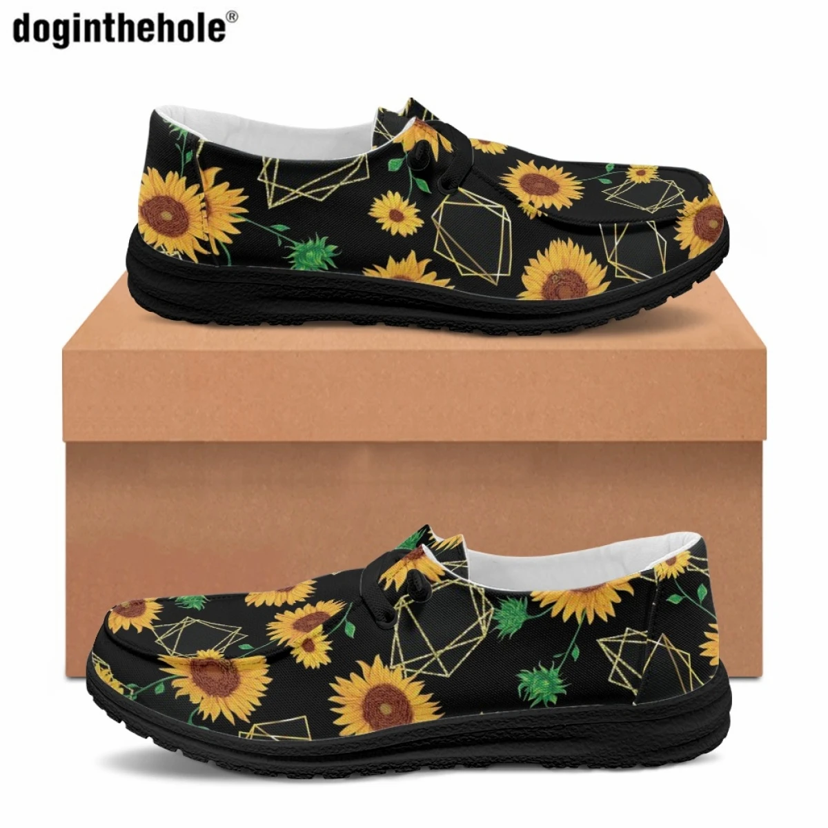 Doginthehole Summer Men Casual Canvas Dude Shoes Art Sunflower Trend Fashion Slip On Loafers Classic Luxury Brand Business Shoes