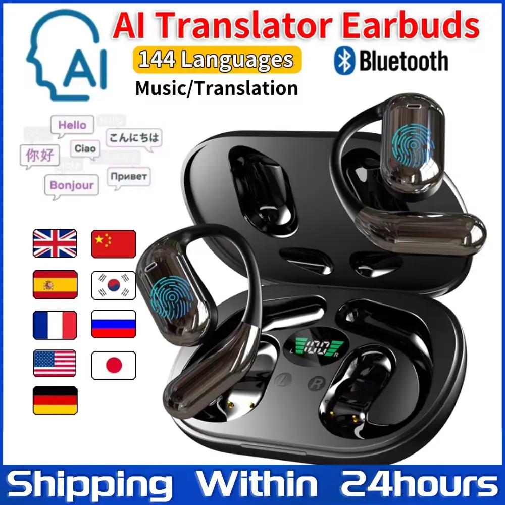 

3-in-1 AI Translator Earbuds 146 Language Noise Cancelling Bluetooth 5.3 Headset Instant Translator Smart Voice Real Time Earbud