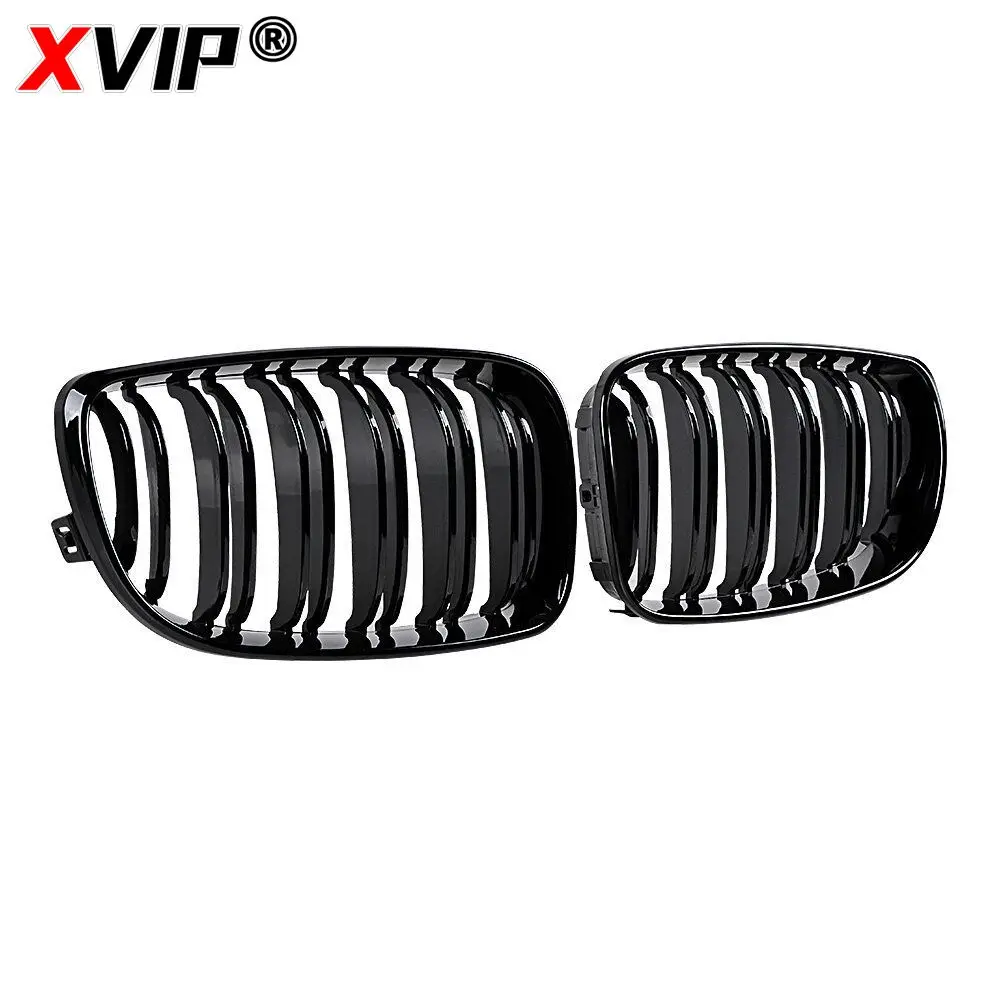 2x Glossy Black Front Kidney Racing M-Color Grills For BMW 1-Series E81 E82 E87 E88 2007-2011 Matte Black Double Bumper Grille