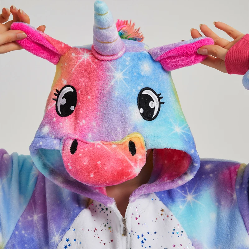 Animal Onesies Kigurumi Unicorn Pajamas Set Women Winter Overall Flannel Cartoon Cosplay Sleepwear Jumpsuit Men Homewear Pijama