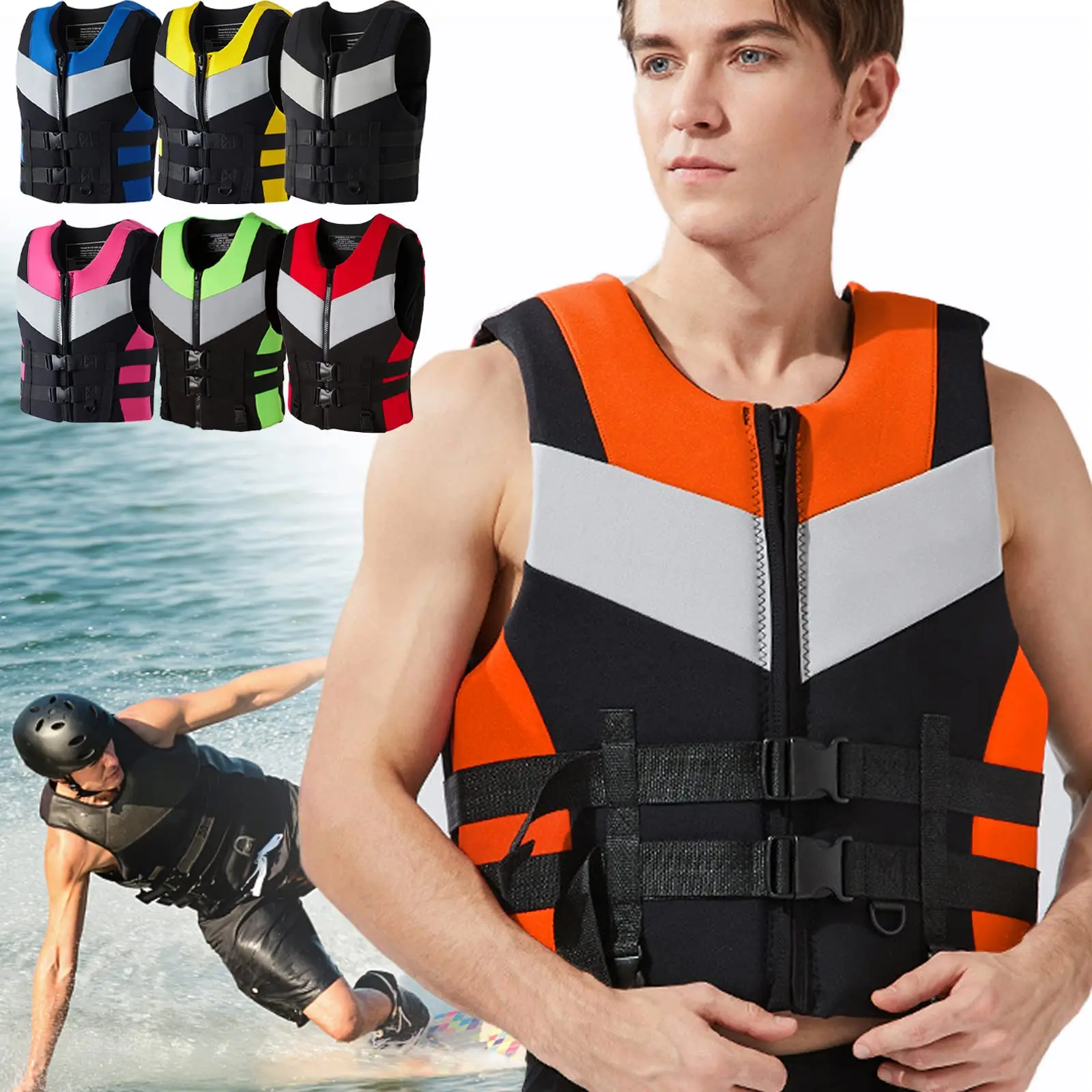 

Life Jackets for Adults Kids, Adjustable Buoyancy Aid Float Swim Vest for Men Women 48-110kg for Swimming Boating Fishing