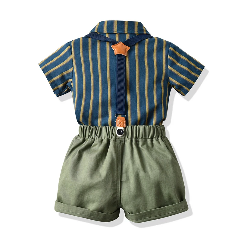 top and top Summer Kids Boys Gentleman Clothes Set Children Boys Casual Clothing Sets Short Sleeve Bowtie Shirt+Overalls Suits