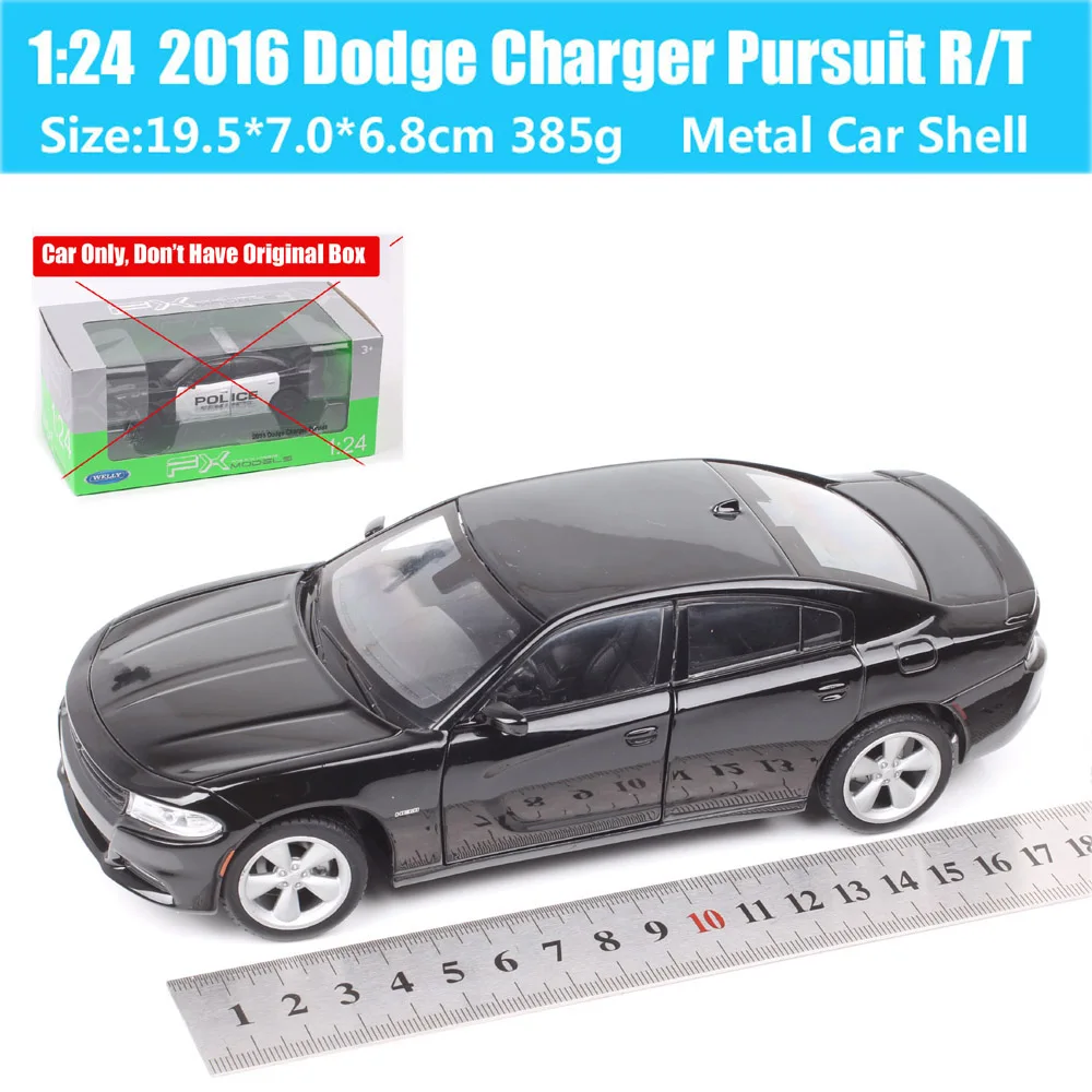 No Box Welly 1/24 Scales 2016 Dodge Charger R/T Pursuit Racing Muscle Metal Diecasts & Toy Vehicles Model Car Black