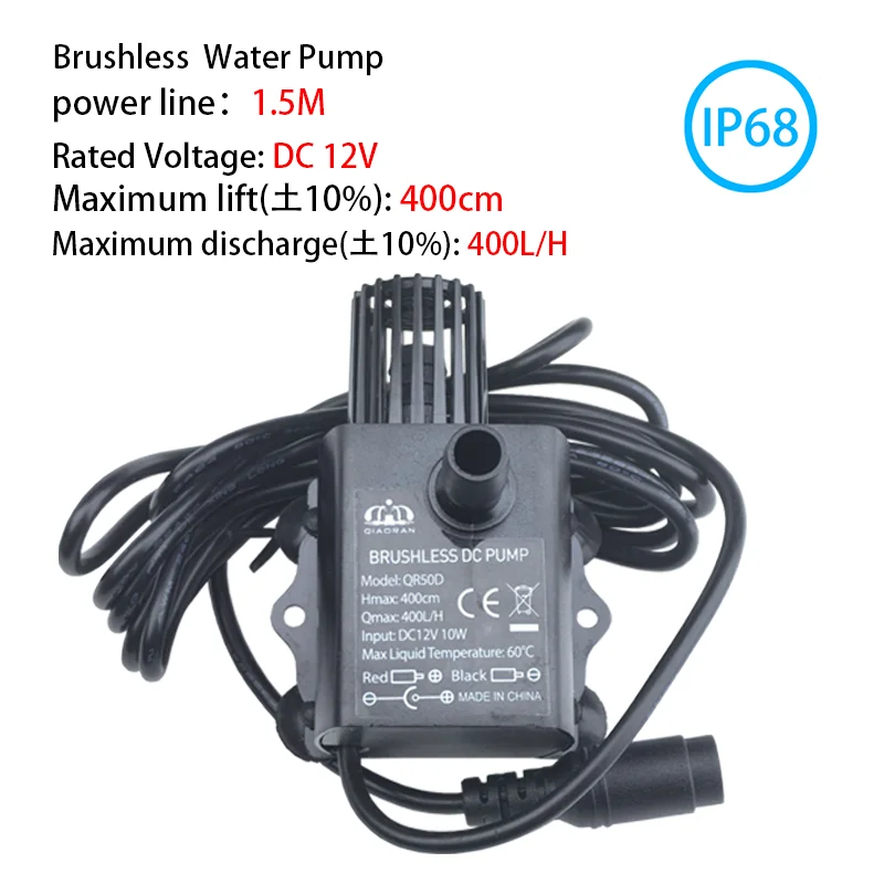 

400L/H Flow Ultra-quiet DC 12V Mini Brushless Motor Computer Water Circulation Fountain Pump Fish Tank Pool Circulating QR50D