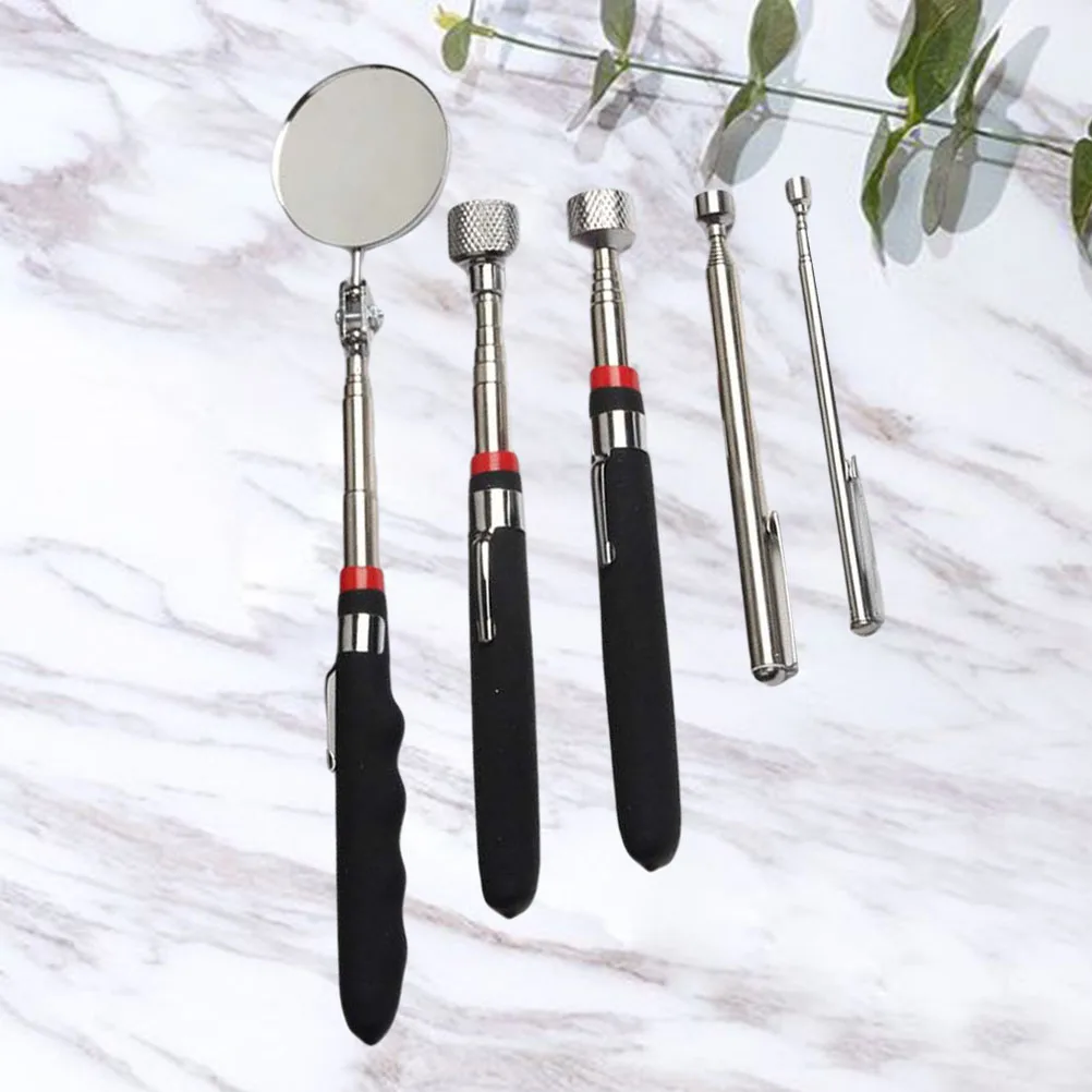 

5 Pcs Car Maintenance Mirror Auto Repair Industry Inspection Extending Rod Stick Telescopic Vehicle Detection
