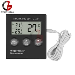 Digital Refrigerator Thermometer Freezer Thermometer Aquarium Water Tank Meter High Low Temperature Alarm with Extranal Sensor