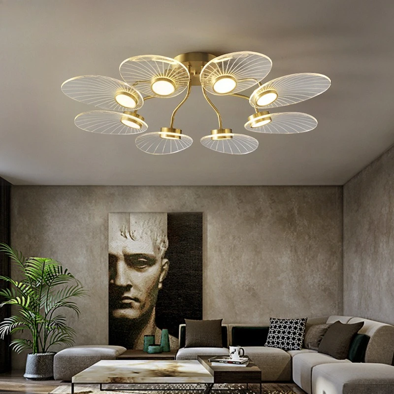 Modern simple dining room living room all copper chandelier lotus leaf bedroom room study ceiling lamp