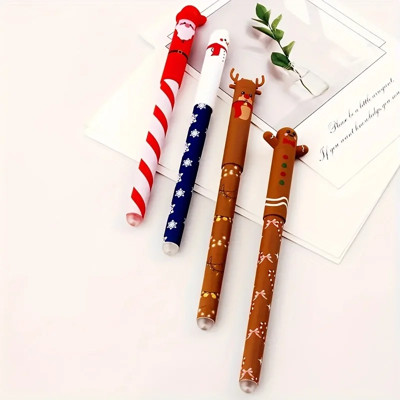 

4pcs Xmas Erasable Pens - Fine Tip, Quick-Dry, Smooth Writing, Mistake-Erasable, Student Note & Holiday Gift