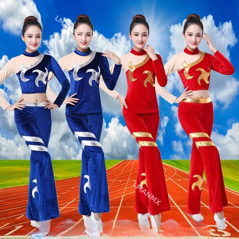 Cheerleading costume women's long sleeved slimming aerobics cheerleading aerobics sports competition set