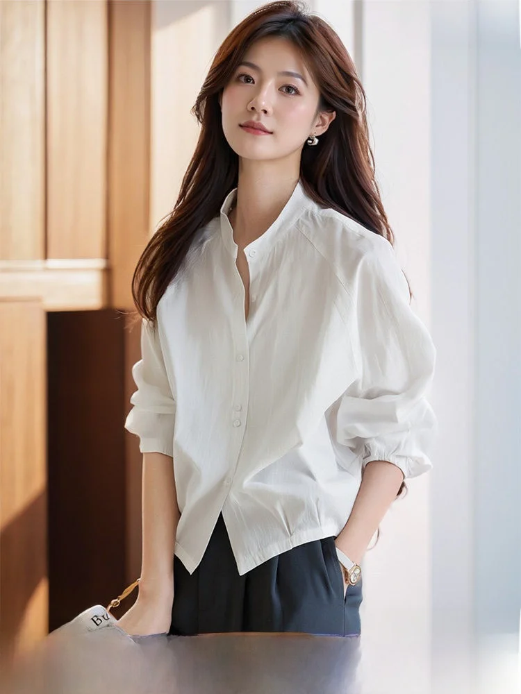 

Fashionable White Pleated Texture Design Women's Shirt Spring 2026 Commute Versatile Turn-down Collar Top Casual Style Loose Fit