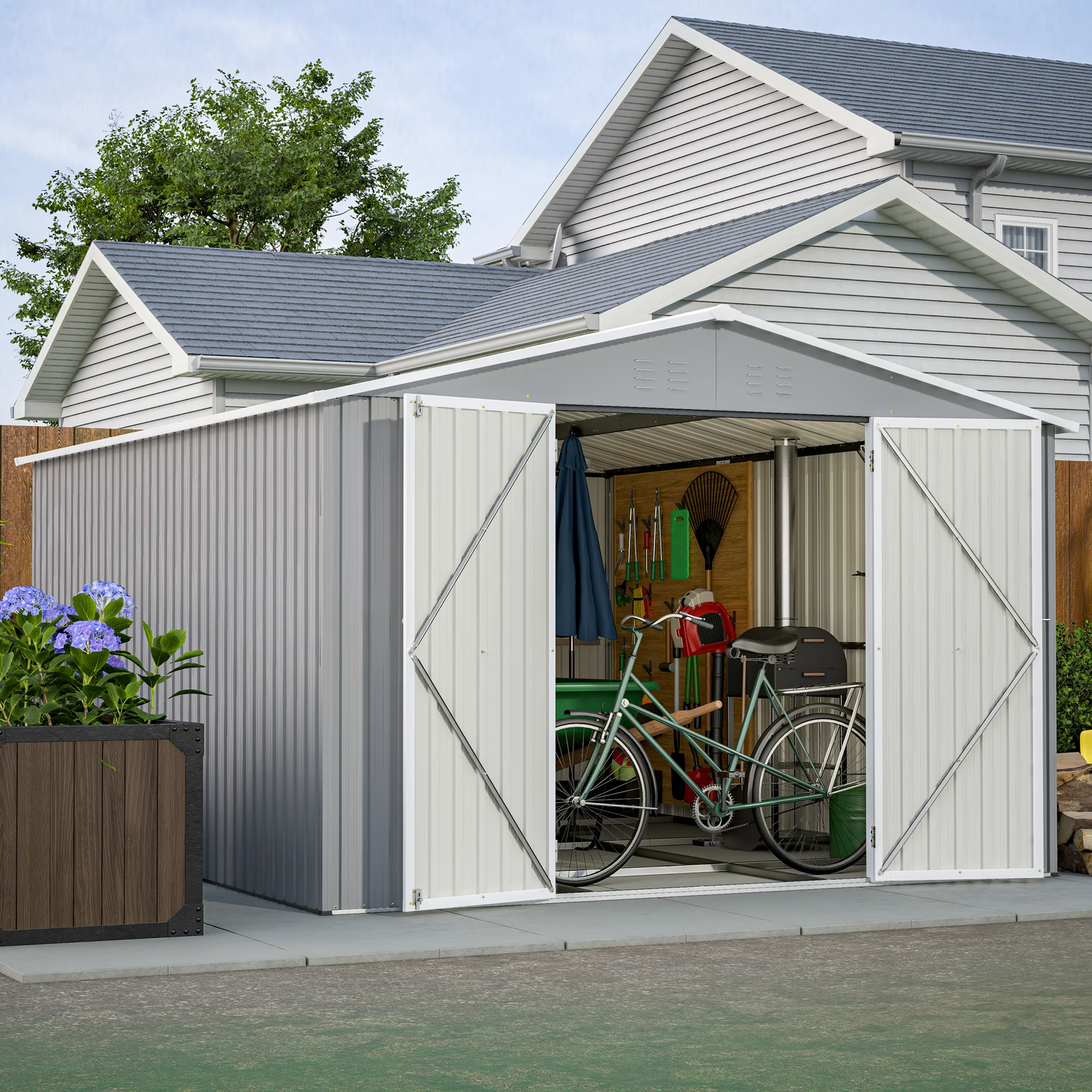 

Large Outdoor Storage Shed, 10' X 12' Metal Galvanized Steel Garden Shed with 4 Vents, Utility Tool Shed Storage House