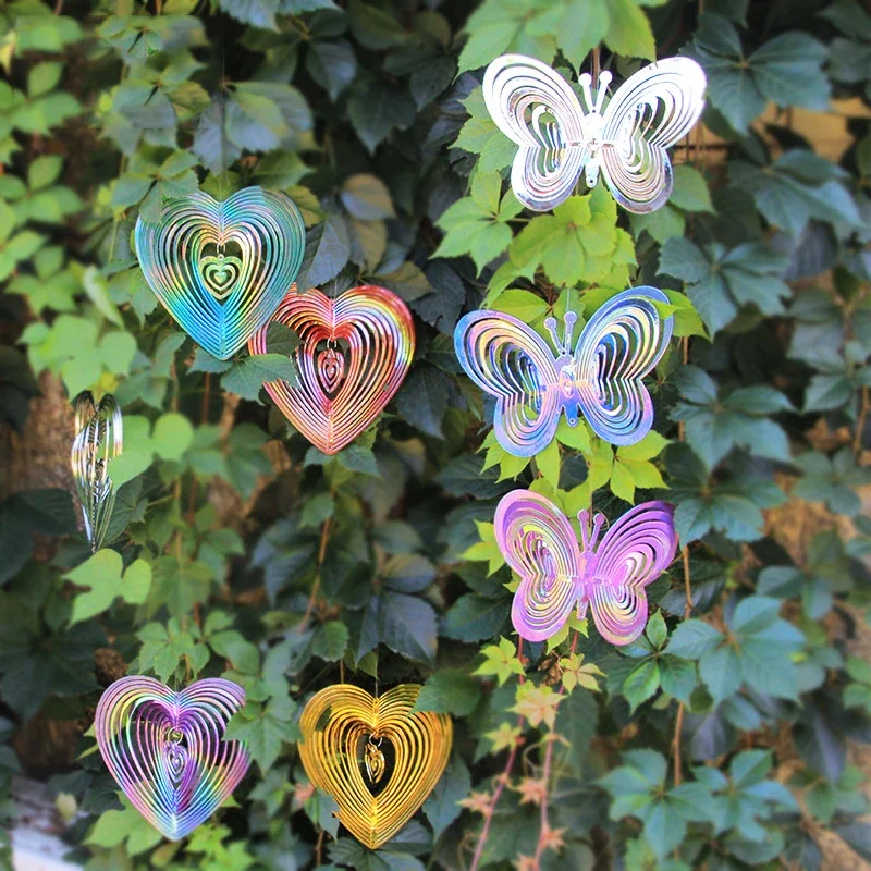 1PC Butterfly Wind Spinner ABS Wind Catcher Love Rotating Wind Chime Reflective Scarer Hanging Ornament Garden Decorations