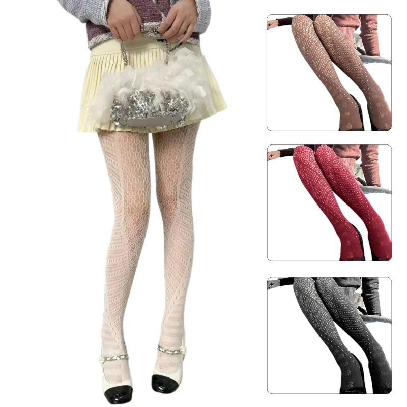 Collants résille épissés géométriques irréguliers pour femmes, collants Vintage en maille ajourée 066C